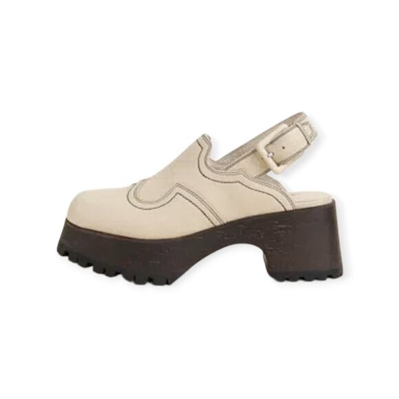 Charlotte Stone Oat Cream Loni Slingback Platform Clog Shoes Size 10 - Picture 1 of 8